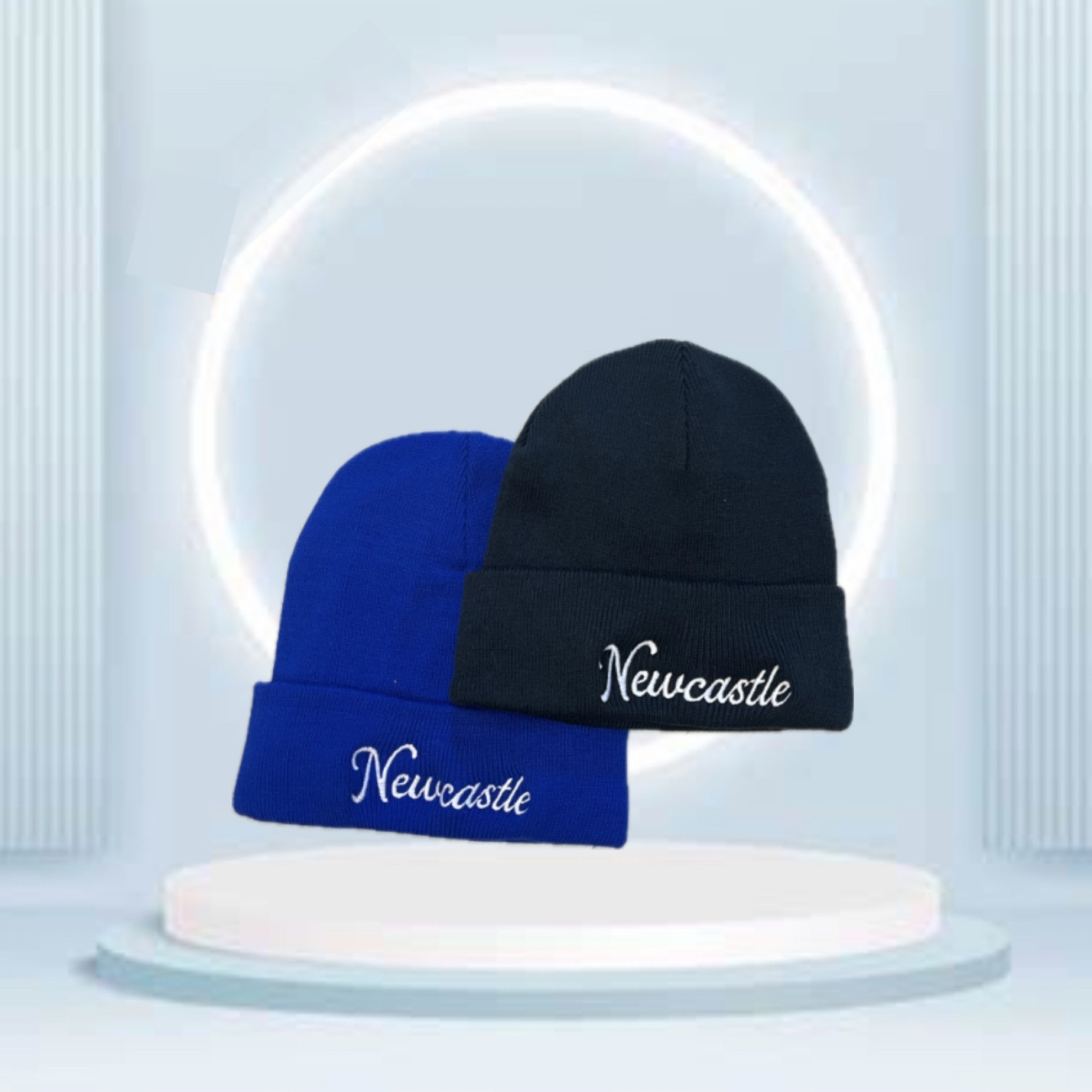 Newcastle United Bobble Hat - Black, White & Blue - Adult One Size - Unofficial